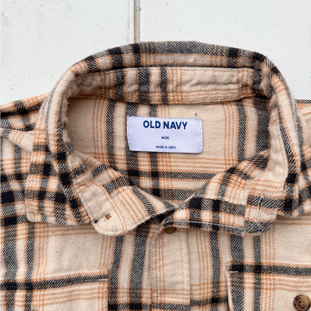 Old Navy Beige and Black Plaid Shirt